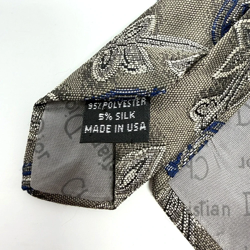 CHRISTIAN DIOR MONSIEUR Mens Necktie Vintage Silk‎ Blend Floral Gray Blue USA